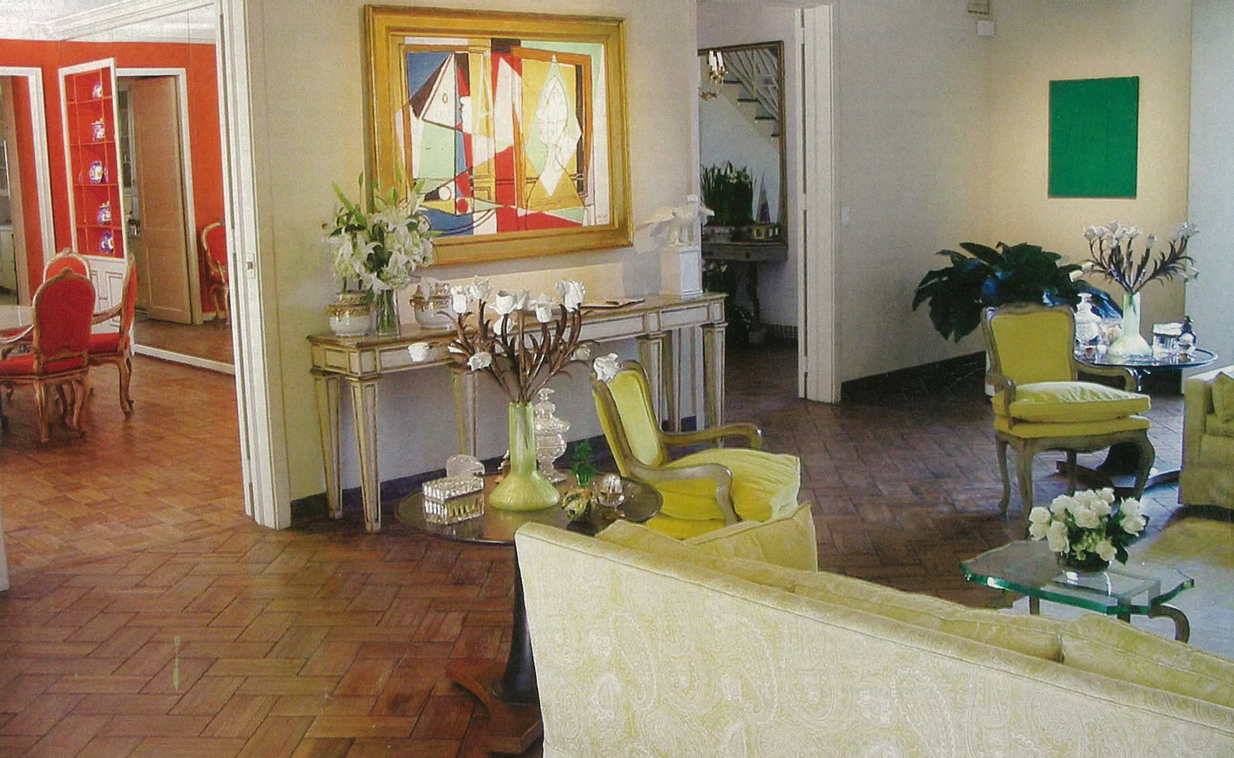 Left to right, blue-chip canvases by Picasso and Lucio Fontana graced the living room.