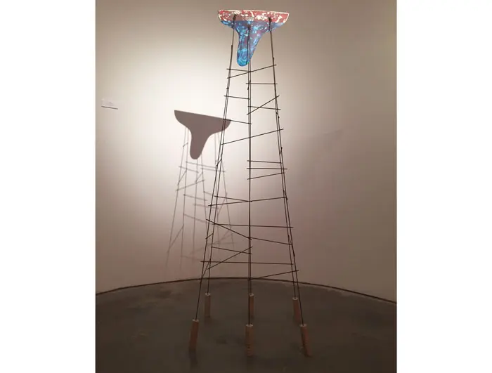 Alex Larsen's sculpture, "Do It for Daddy, Longlegs," 2015, possesses a charming DIY vibe.