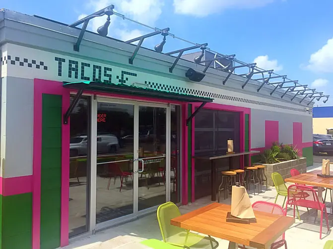 Bright colors greet you at Velvet Taco's entrance. 