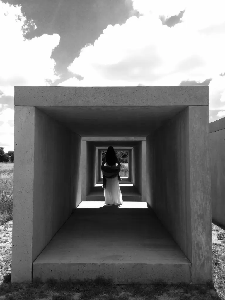 Liz and I spent time catching up while strolling among the Judd concrete structures.