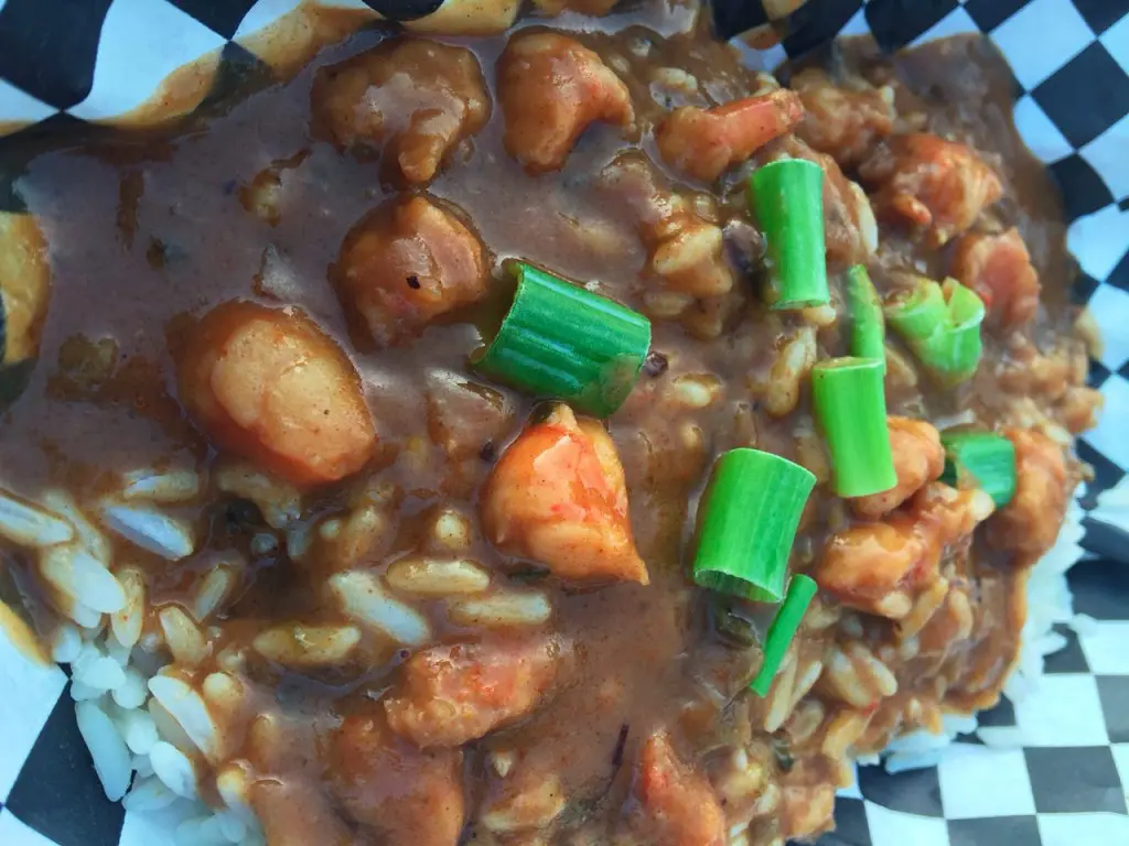 The Rollin' Kitchen's shrimp étouffée can be served over rice or fries. (Photo courtesy Allie Danziger)