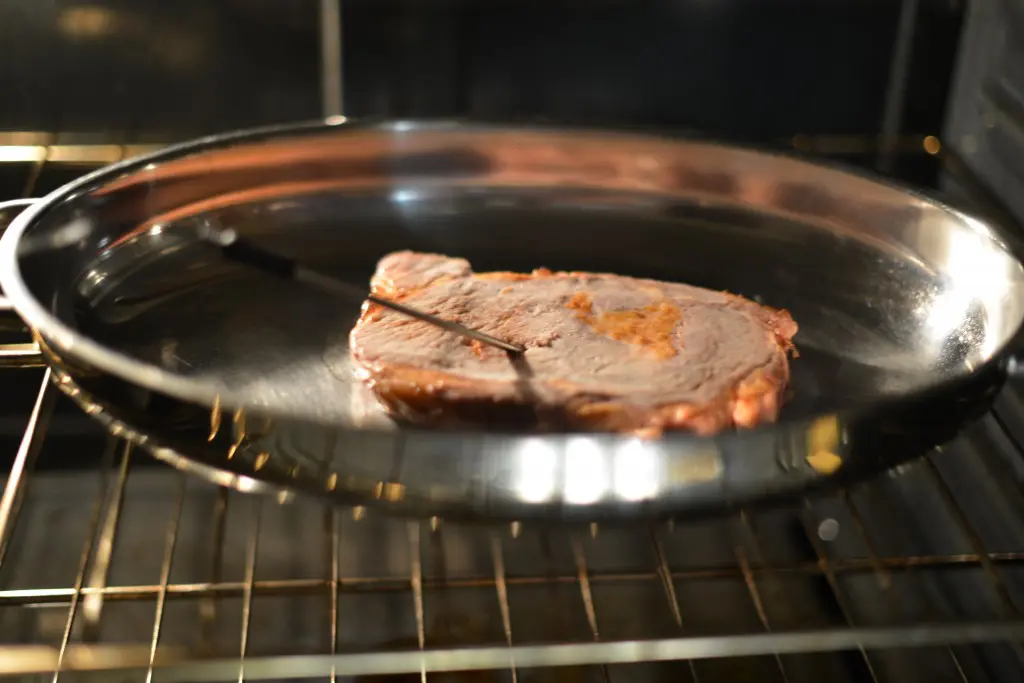 Low temperature produces a fine piece of steak.
