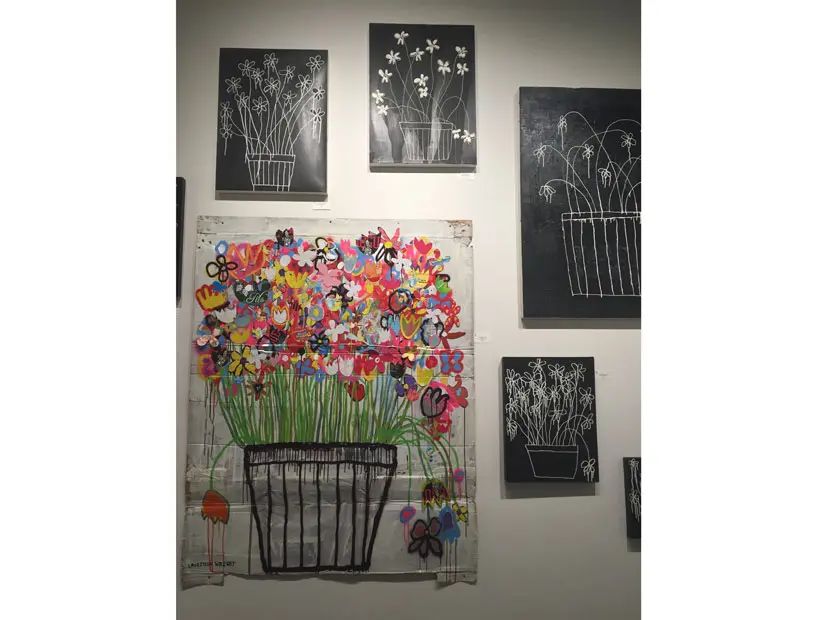 In its booth, Koelsch Gallery of Houston focused solely on Texas-born, Memphis-based painter Tad Lauritzen Wright. Wright's outsider-styled canvases garnered sales and interest