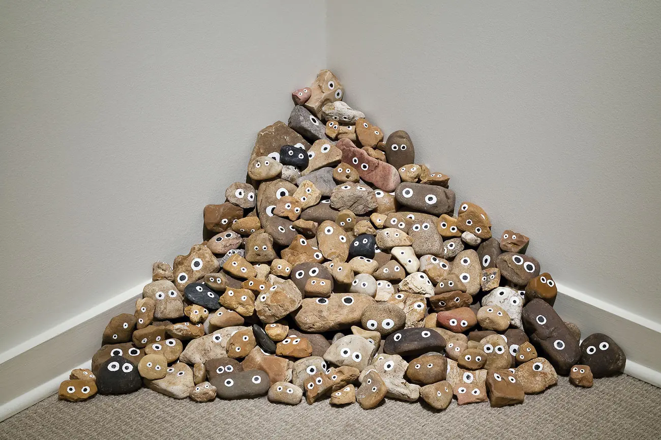 Tad Lauritzen Wright’s Pet Rocks, 2015, at Koelsch Gallery