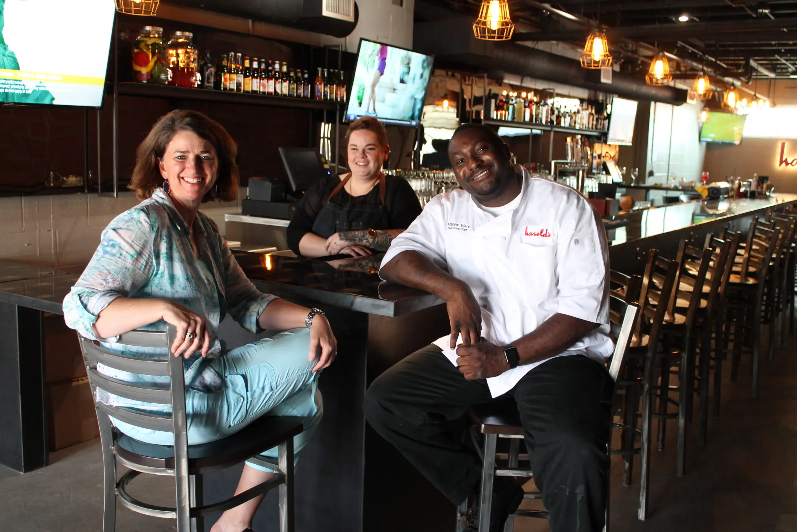 The Harold's Tap Room Team — Owner Alli Jarrett, Bar Manager Lauren Muse and executive chef Antoine Ware. (Courtesy photo)