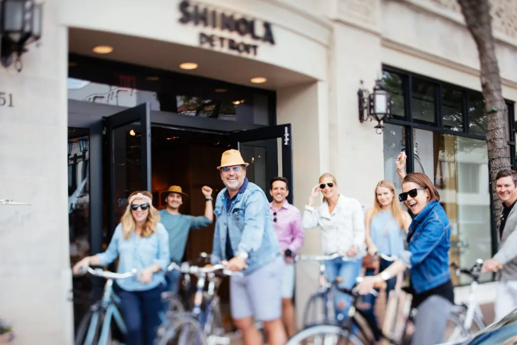 The group departs Shinola in Highland Park Village.