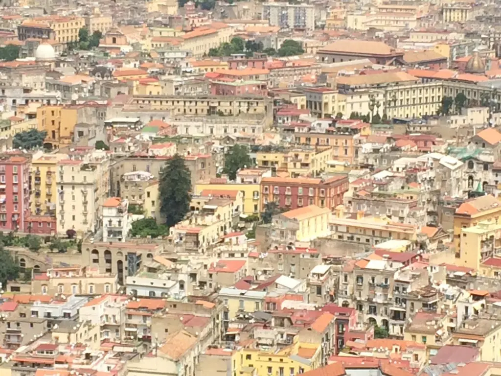 A bird's-eye view of Naples from San Martino perched on the Vomero Hill.