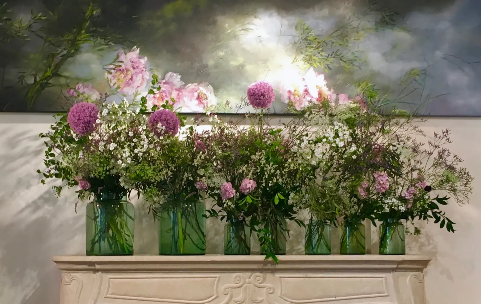 Peonies and Acacia's in a row.