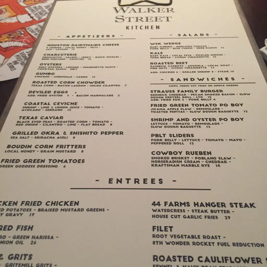 Walker Street Kitchen's menu is full of little Houston touches. (Photo by Chris Baldwin.)