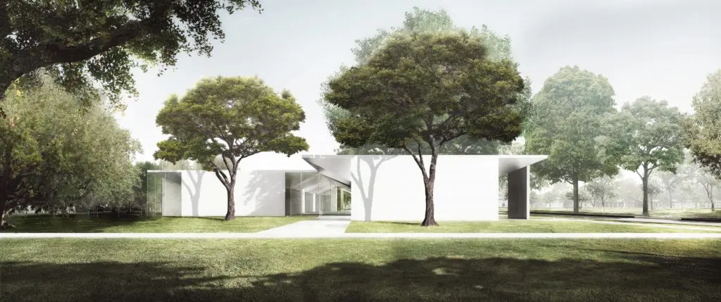 The Menil Drawing Institute, west façade as seen from the new Energy House facility. The MDI's architect is L.A.-based firm Johnston Marklee, known for its sensitive boutique architectural practice. The new museum building also gets a park, designed by East Coast landscape architecture firm Michael Van Valkenburgh Associates.  