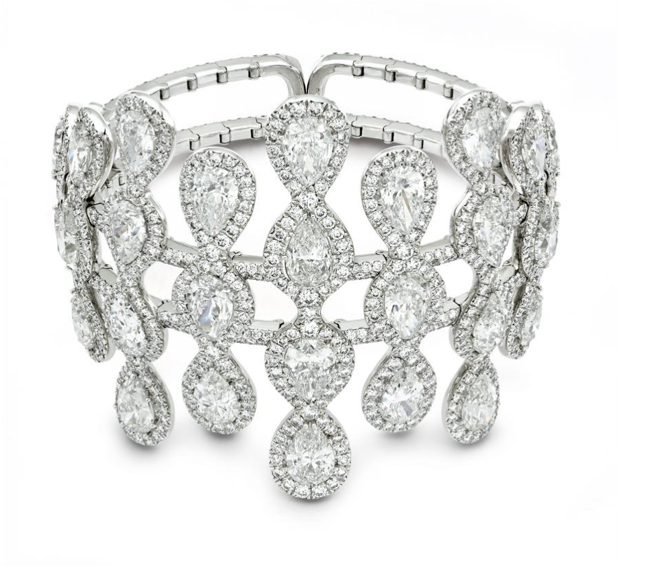 High Jewelry Diamond Cuff with pear shaped GIA-certified diamonds, price on request. 