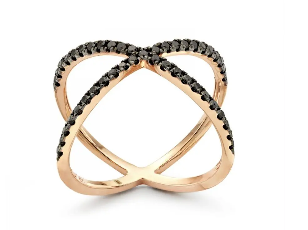 X Marks the spot ring with black diamonds in 18K rose gold, $1,200. 