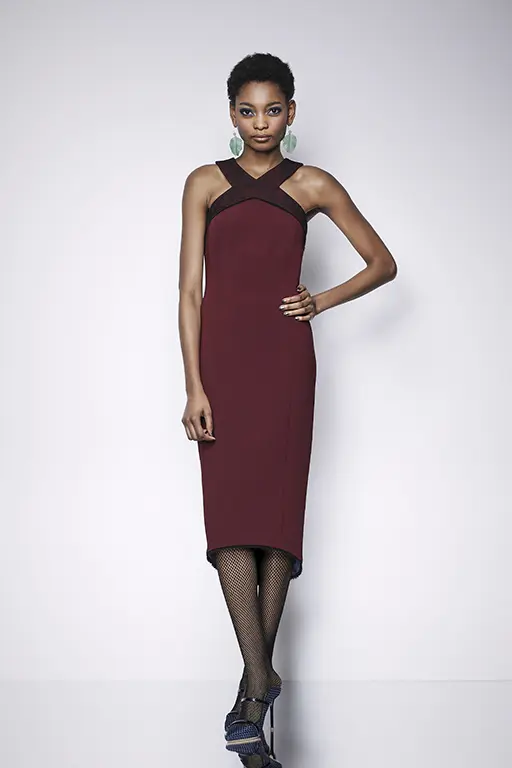 Kimora Lee Simmons burgundy dress with contrasting halter neckline. (Photo by Kimora Lee Simmons)