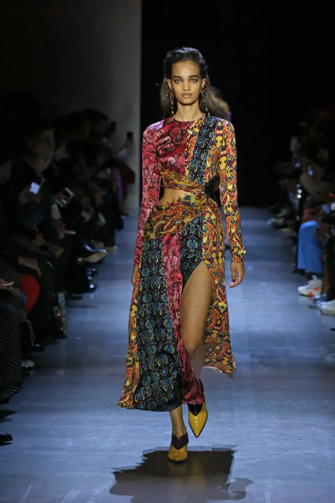 Prabal Gurung saffron and pomegranate multi-printed silk patchwork dress. (Photo by Prabal Gurung)
