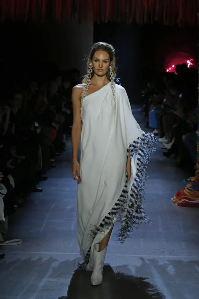 Prabal Gurung one shoulder gown with ostrich feather hem. (Photo by Prabal Gurung)