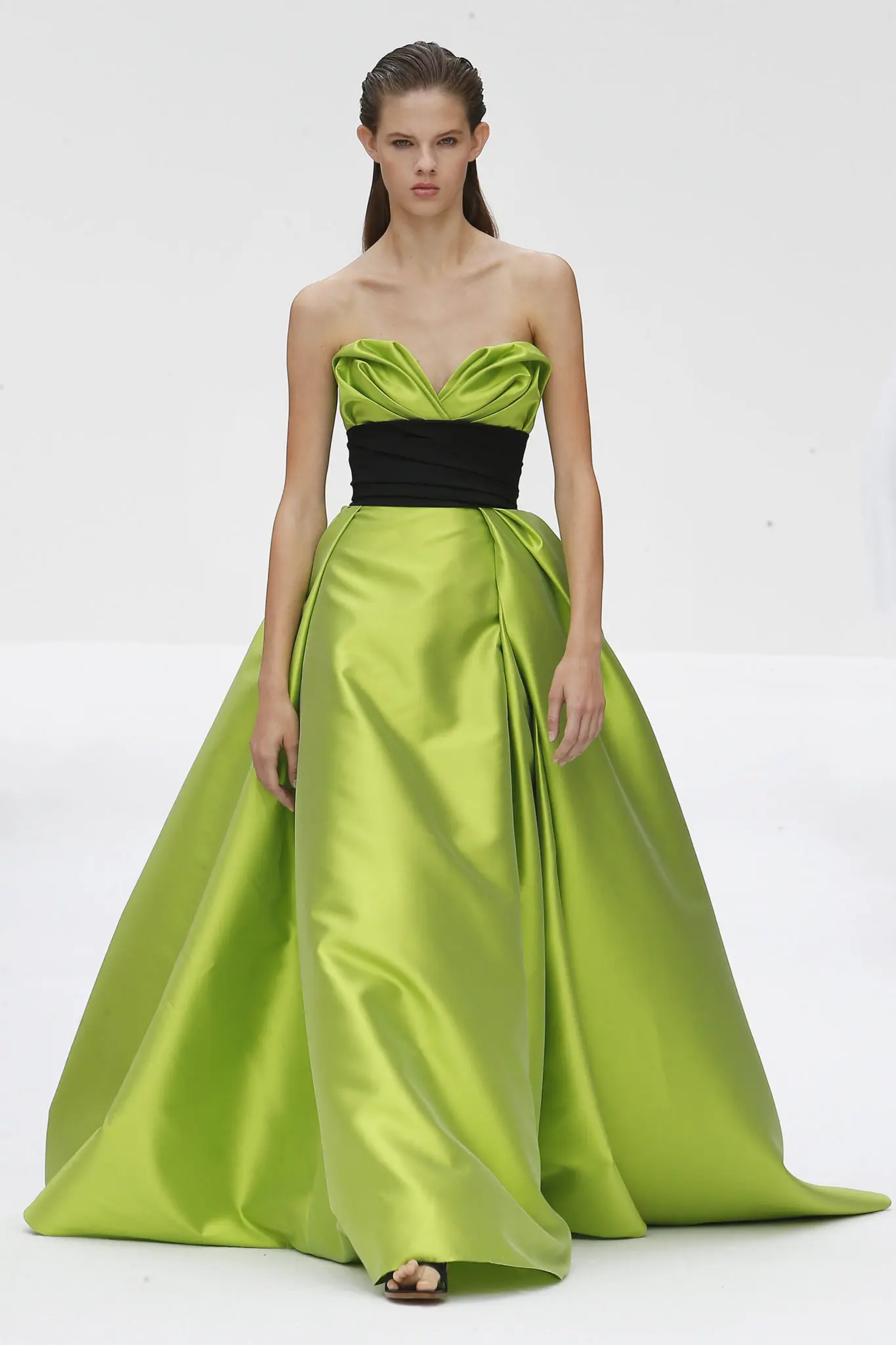 Carolina Herrera kiwi green mikado strapless A-line gown. (Photo courtesy of Carolina Herrera)