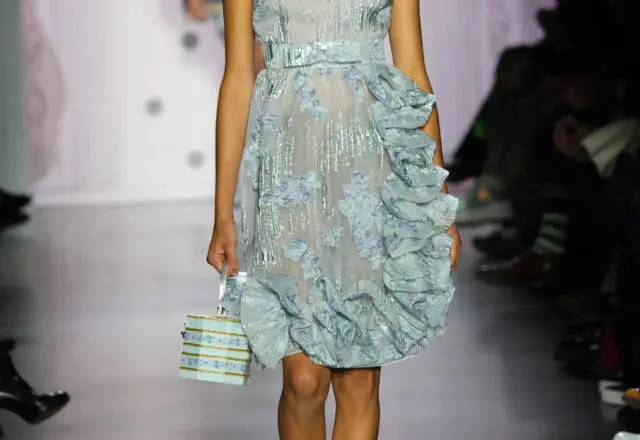Anna Sui wisteria puff jacquard dress. (Photo by Thomas Lau courtesy of Anna Sui Design Studio)