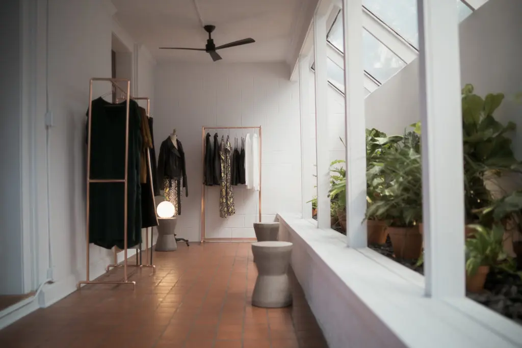 The house Universal Standard took over on Hawthorne Street offers flexible spaces for things like yoga.