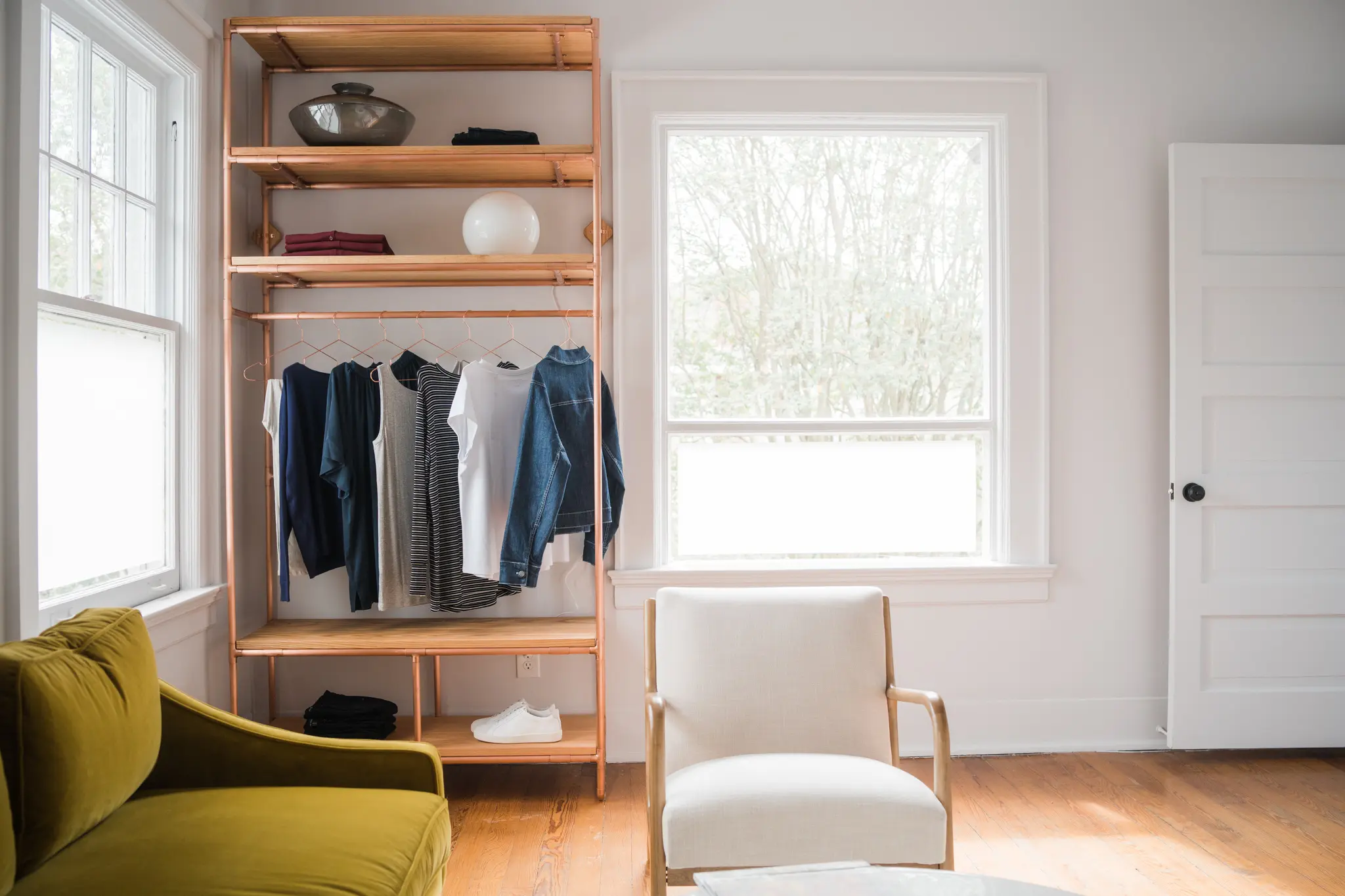 Dressing rooms are spacious and filled with light.