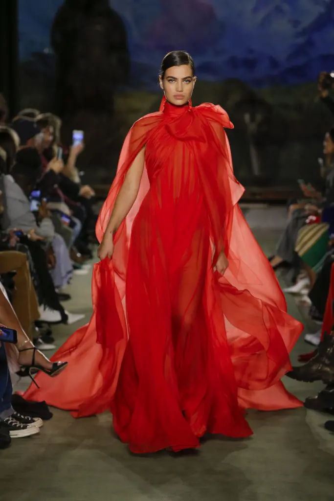 Brandon Maxwell designed a flowing red gown to celebrate the American Museum of National History's upcoming exhibition, "The Nature of Color." (Photo by Monica Feudi)