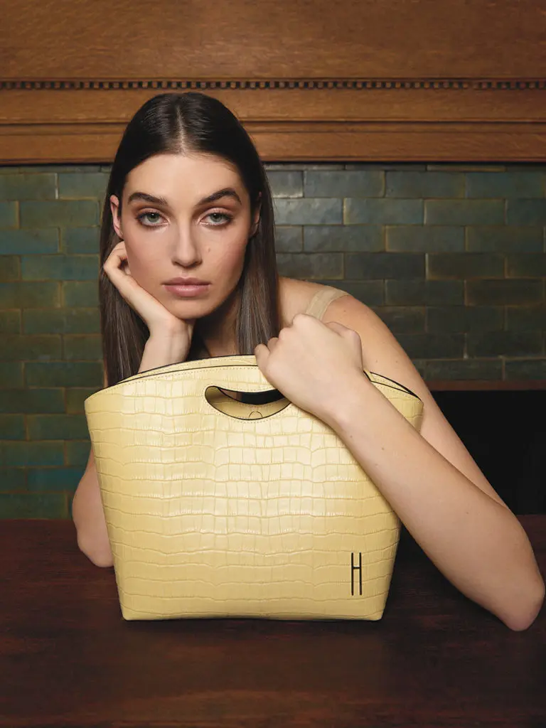 Hayward 1712 medium tote in yellow  crocco embossed leather. (Photo courtesy of Hayward)
