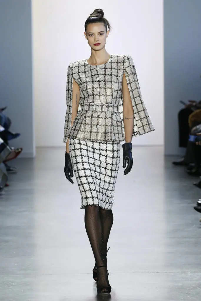 Badgley Mischka checked suit with arm cutouts. (Photo courtesy of Badgley Mischka)