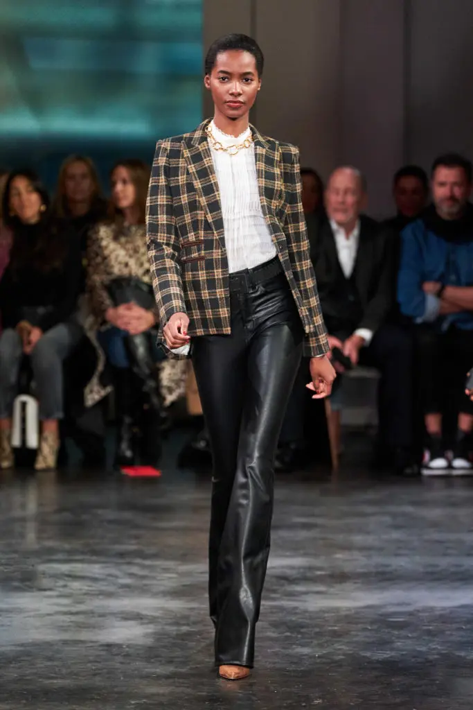 Veronica Beard Aniya blouse, Gia dickey jacket, Beverly jeans, Lisa booties. (Photo by Imaxtree)