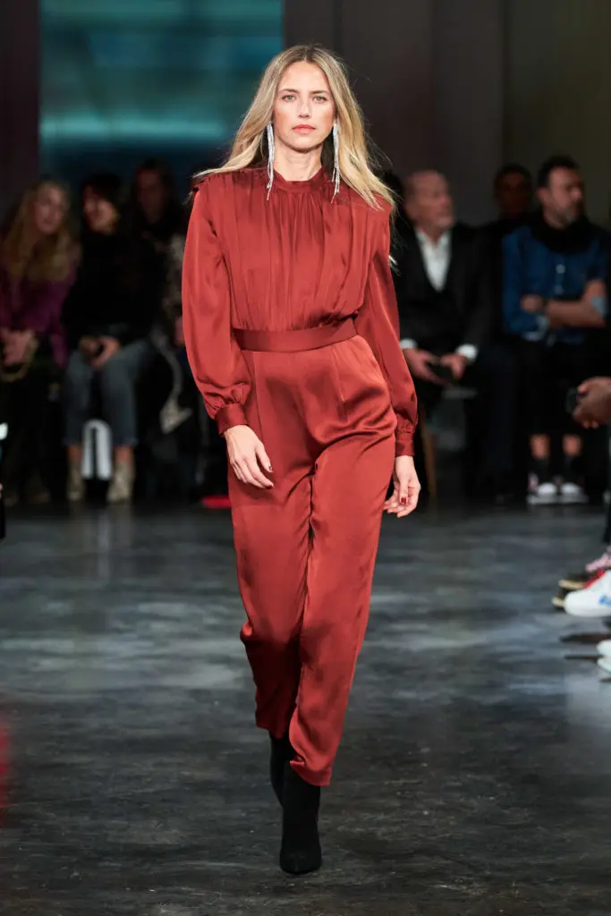 Veronica Beard Kavia jumpsuit, Jovanna booties. (Photo by Imaxtree)