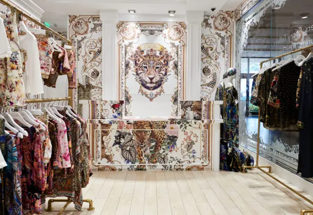 Filled with the hand-drawn prints the brand is known for, the Camilla store is an immersive shopping experience. 