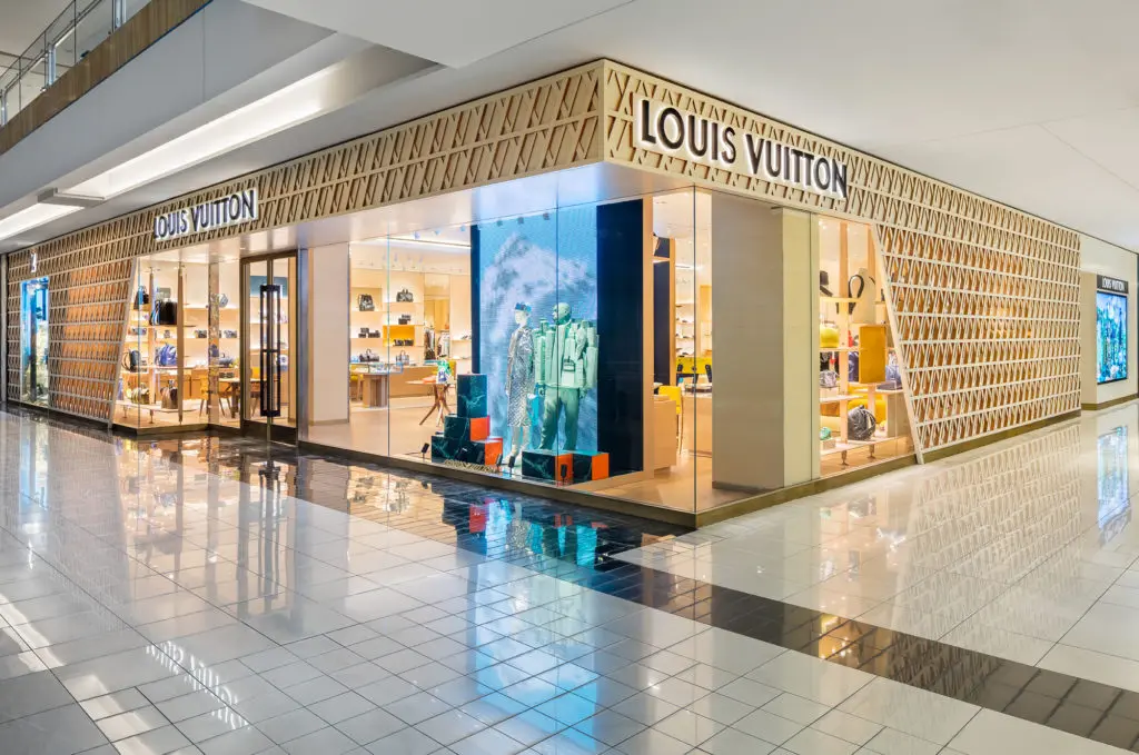 The Louis Vuitton men's store in The Galleria occupies a strategic corner in the Houston Galleria I between Ferragamo and Gucci.