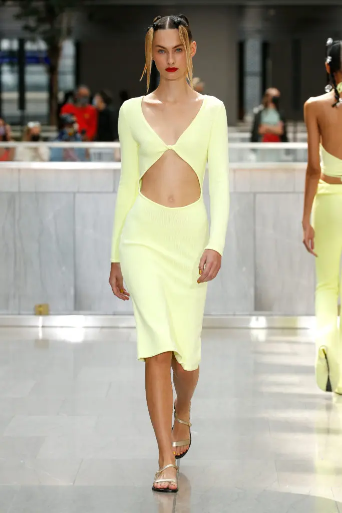 Victor Glemaud yellow knit dress with exposed midriff. (Photo courtesy of Victor Glemaud)