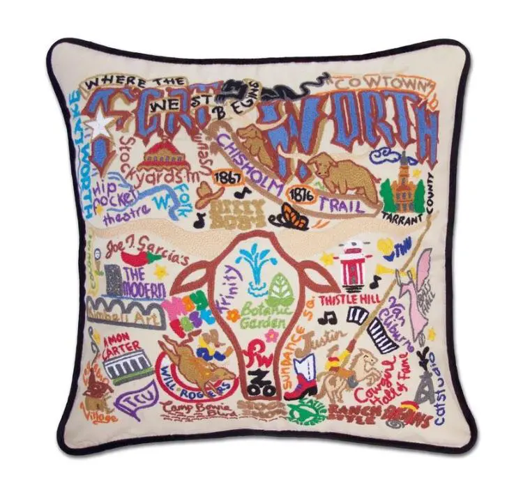 Catstudio Fort Worth hand embroidered pillow.