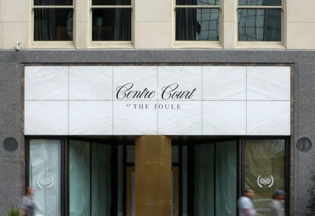 The Main Street space — situated between Traffic LA and The Joule — was designed to evoke a country club, with ivy-covered walls and neon court lines.