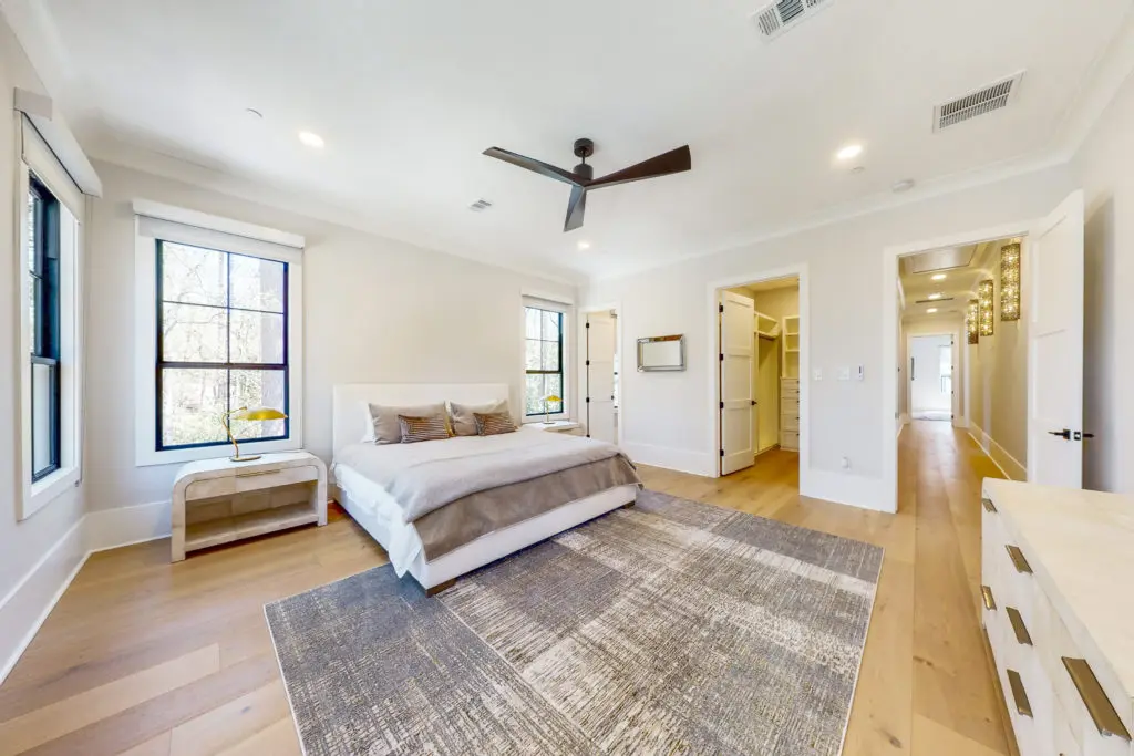 One of seven bedrooms in the house at 346 Hunters Trail in Houston. (Photo by Jason Koonce with Hommati)