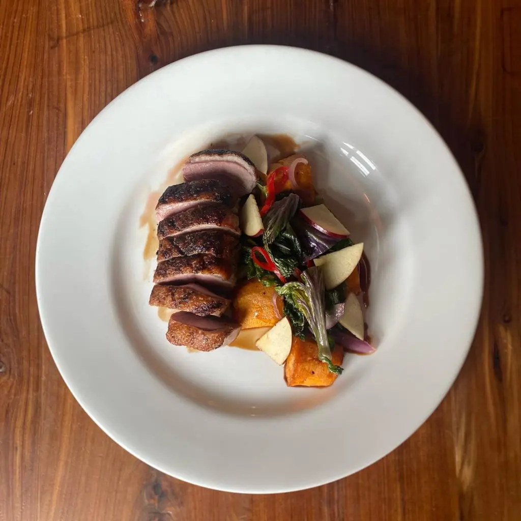The classic grilled duck breast is always a win at Clay Pigeon.
