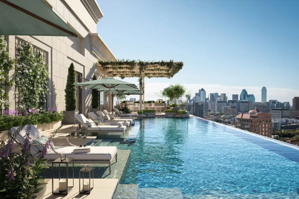 A rendering of the resort-style rooftop pool and lounge at the Rosewood Residences Turtle Creek. 