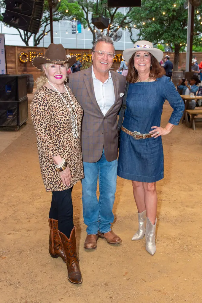 Alicia Jansen, Jeff Fehlis, Heidi Rockecharlie at the Cattle Barons Ball launch at The Rustic. (Photo by Jacob Power)