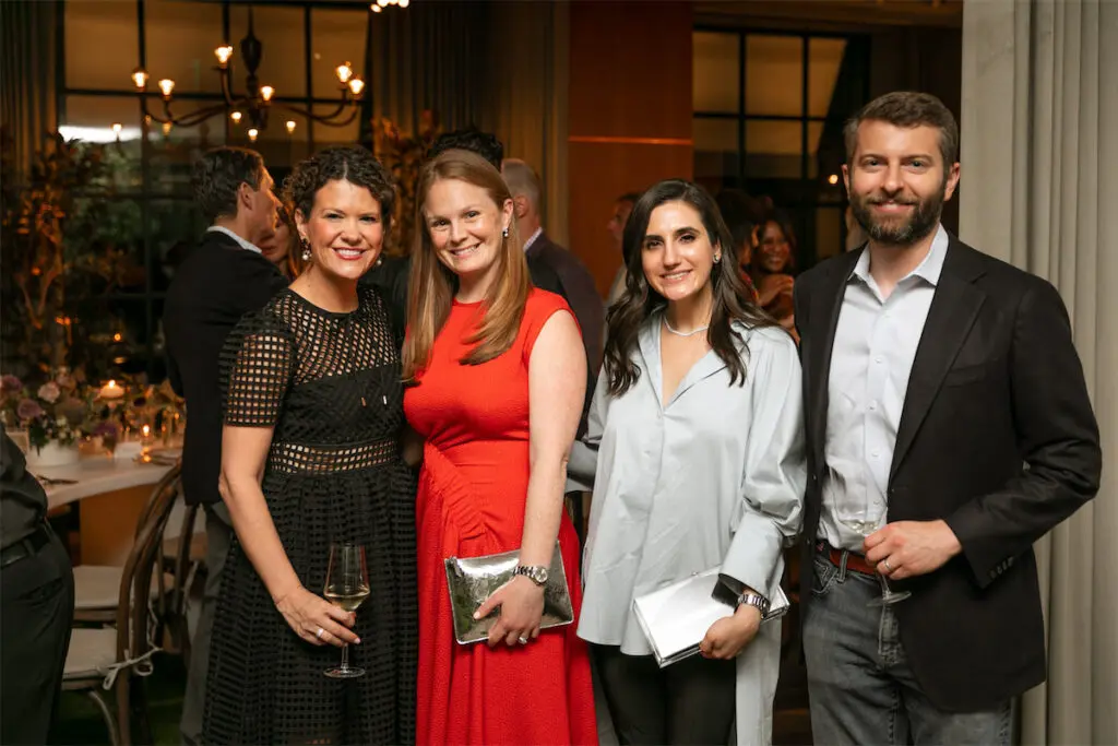 Brooke Dowdy, Charlie Caulkins, Christina Jafar, Jory Caulkins at Champagne Lallier Dinner (Photo by Rebecca Patton/Beckley)