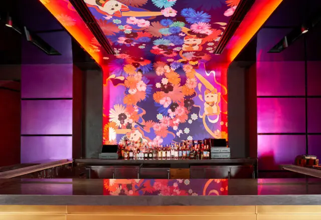 The vibrant bar at Komodo Lounge in Dallas. (Photo by Kevin Marple)