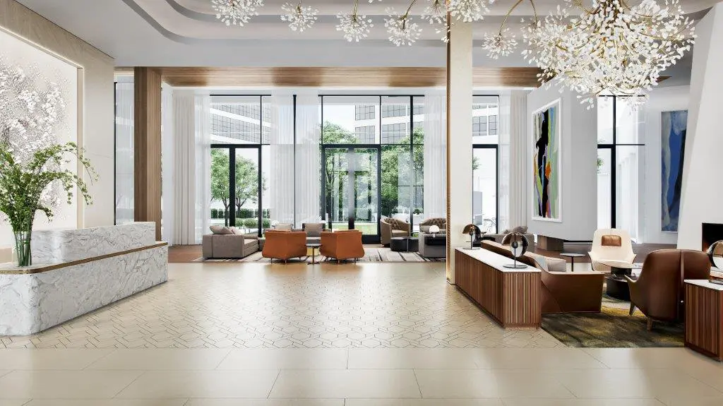 Reception space at the soon to open The Crescent Hotel - Fort Worth.