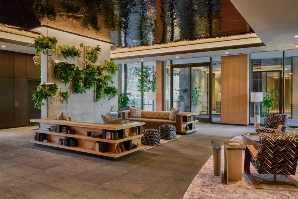 The Loren at Lady Bird Lake brings the outdoors in as seen in the lobby. (Photo by Casey Woods)