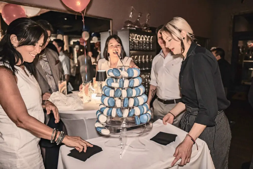 Blue and white macarons served at the PS-21 Bastille Day soirée benefiting March of Dimes. (Photo by Harold Cua)  