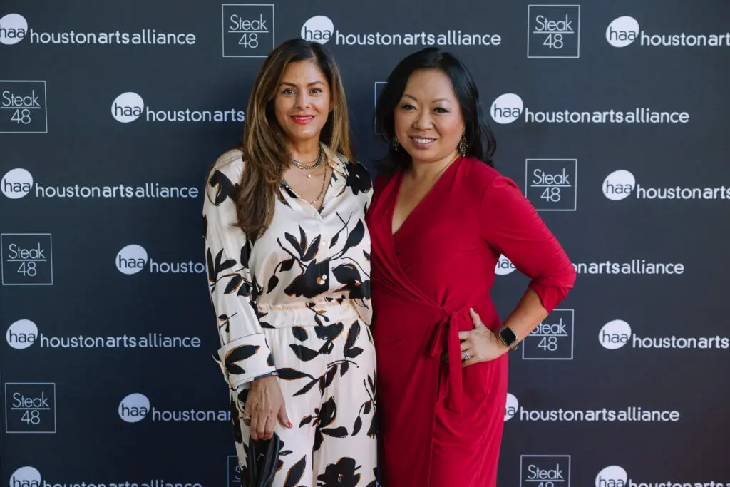 Katherine Ross, Miya Shay at the Steak 48 fall fête doubling as kick-off for the Houston Arts Alliance gala. (Photo by Johnny Than)