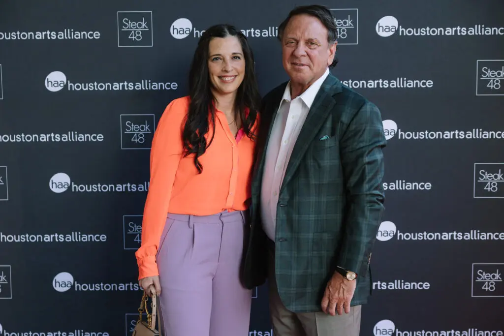Liz Flores Callahan, Bill Flores at the Steak 48 fall fête doubling as kick-off for the Houston Arts Alliance gala. (Photo by Johnny Than)