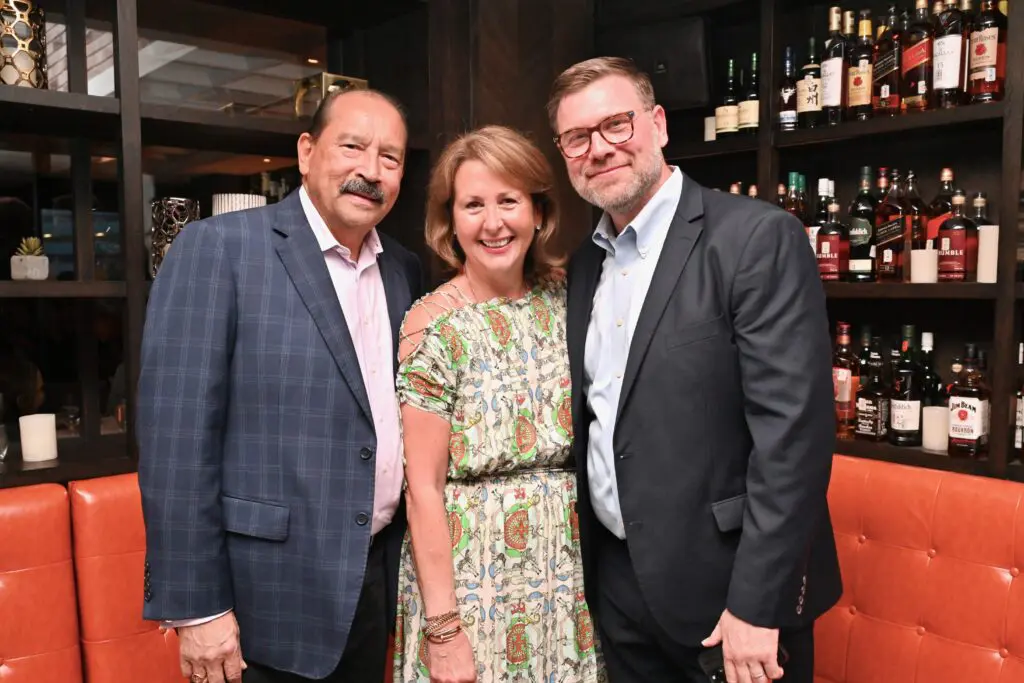 Michael & Ileana Trevino, Ed Kachinske at the Steak 48 fall fête doubling as kick-off for the Houston Arts Alliance gala. (Photo by Alex Montoya)