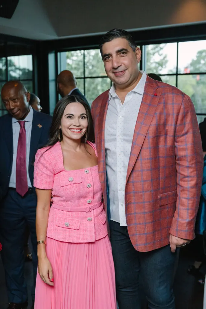 Michel Leal, George Farah at the Steak 48 fall fête doubling as kick-off for the Houston Arts Alliance gala. (Photo by Johnny Than)