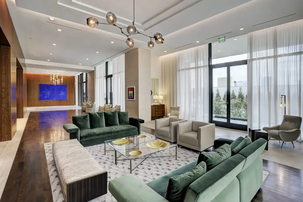The building also boasts beautifully designed gathering spaces available for residents to enjoy.