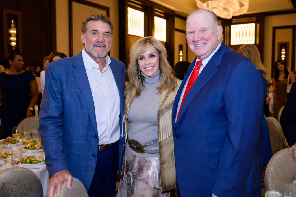 Dan Pastorini, Pam Morse, Paul Somerville at the PaperCity Philanthropy in Fashion Best Dressed luncheon (Photo by Michelle Watson)