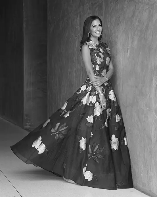 Julie Longoria Chen photographed by Ivan Aguirre for the PaperCity Philanthropy in Fashion Best Dressed magazine spread.