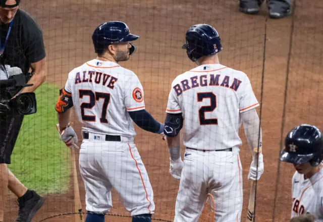 Jose Altuve and Alex Bregman are two of the Core Astros, the ones who were there for every step of this golden age of Houston baseball, (Photo by F. Carter Smith)